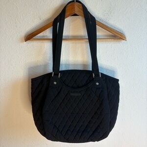 Vera Bradley Black Quilted Shoulder Bag Purse 14.5"X10"X6"  4 Pockets 12" Drop